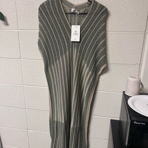 Floris Green and Cream knit Midi Dress